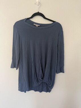 Adara Knot-Front Dusty Blue Long Sleeve Tee Size Large